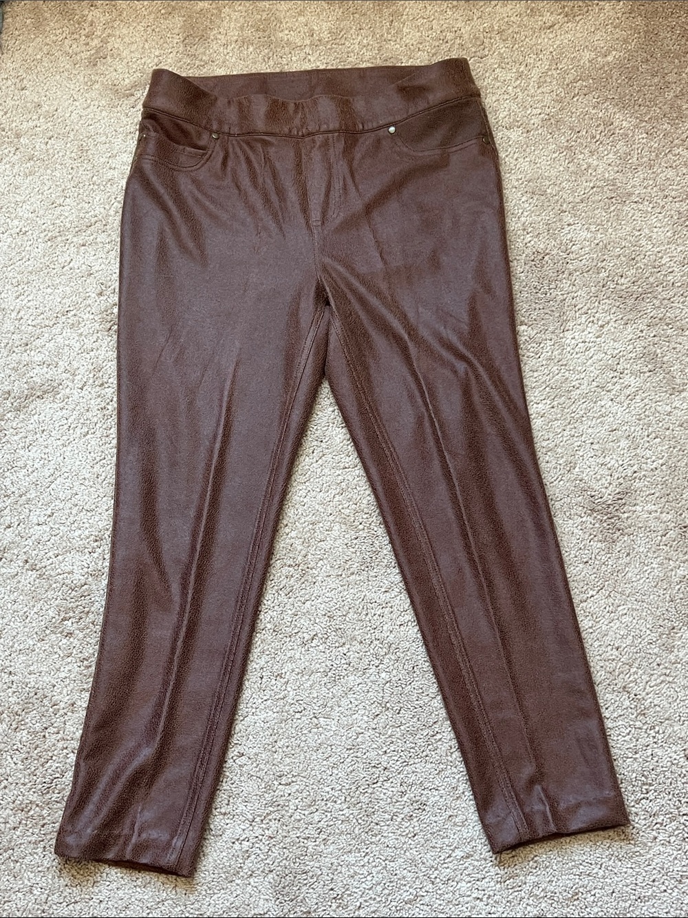 John Mark Brown Faux-Leather Pull-On Legging Pants